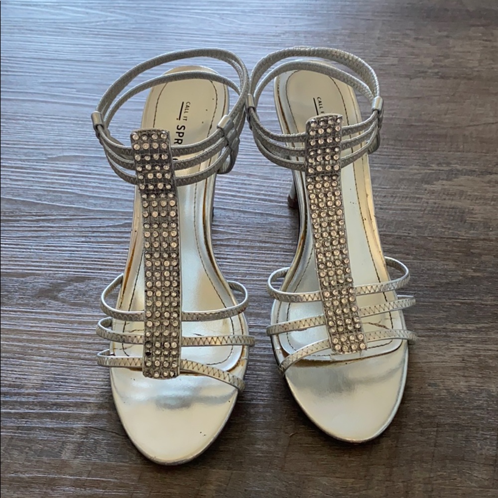 Call It Spring Silver Strappy Rhinestone Heels